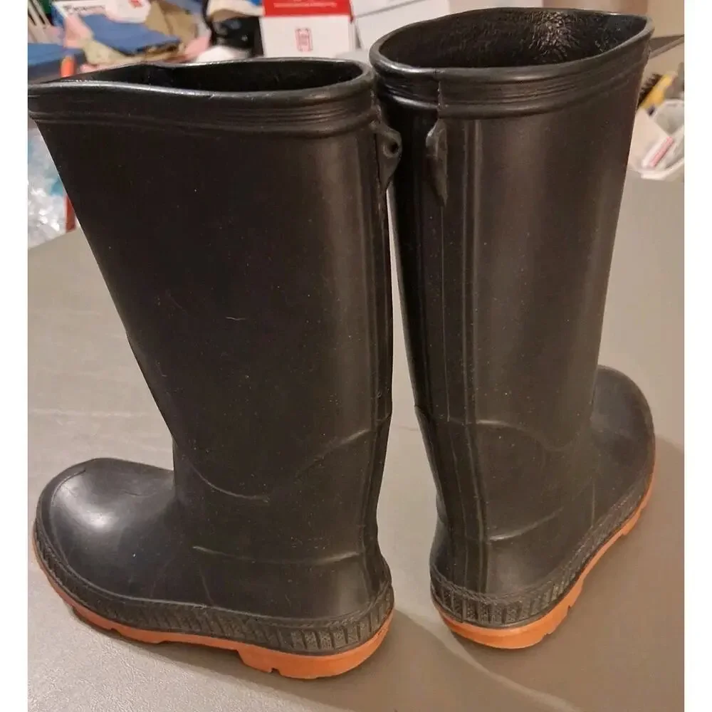 Kids Black Rubber Muck Barn Rain Boots Size 10 Water Resistance Made In Canada